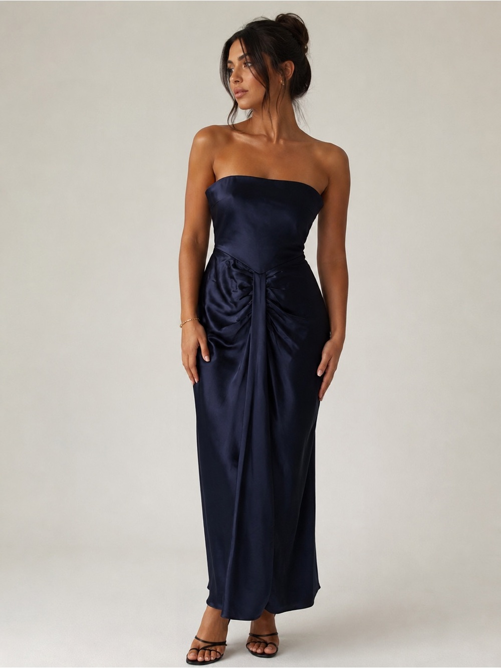 Staud Strapless Navy Satin Evening Gown